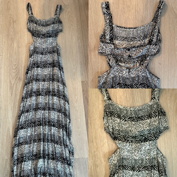 Urban Outfitters Yaya Nom de Plume Cut Out Black and White Maxi Dress - Picture 2 of 9